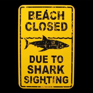 Tin Shark Sighting Beach Closed Surfer Warning Sign Bar/pub/surf Shop Wall Decor