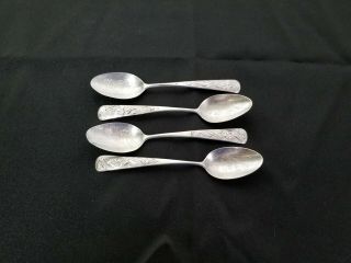 Stunning Set Of Four Chinese Export Silver Spoons (2) Koi Fish Etched In Detail