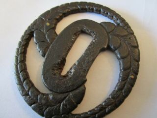 Japanese Sword Tsuba Made Of Iron With Coiled Snake Design Rare And Collectable