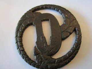 JAPANESE SWORD TSUBA MADE OF IRON WITH COILED SNAKE DESIGN RARE AND COLLECTABLE 2