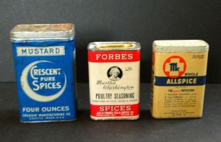 3 Antique Vintage Spice Tins Martha Washington Mccormick Crescent - Vg