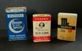 3 Antique Vintage Spice Tins MARTHA WASHINGTON McCORMICK CRESCENT - VG 2