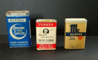 3 Antique Vintage Spice Tins MARTHA WASHINGTON McCORMICK CRESCENT - VG 3