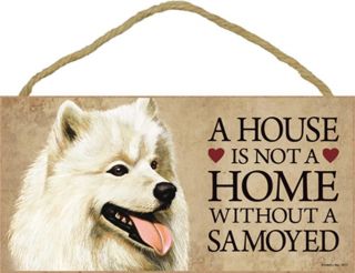 Samoyed Wood Sign Wall Plaque 5 X 10,  Bonus Coaster