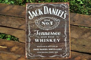 Jack Daniels Woodcut Weathered Old No.  7 Tin Metal Sign - Tennessee Whiskey