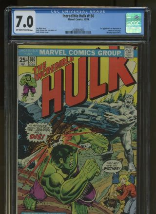 Incredible Hulk 180 Cgc 7.  0 | Marvel 1974 | 1st App (cameo) Of Wolverine Wein
