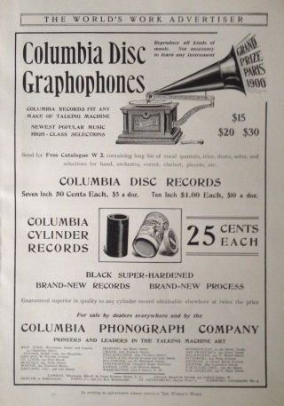 1904 Ad (h20) Columbia Phonograph Co.  Disc Graphophones,  Cylinder Records