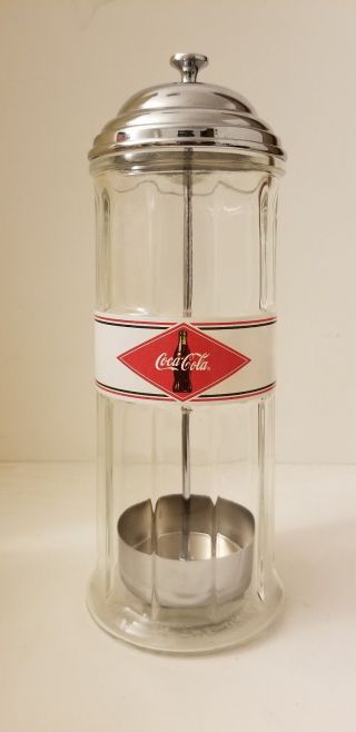 Vintage Coca - Cola Glass Straw Holder Dispenser Usa