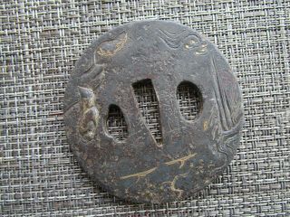 Japanese Sword Tsuba Made Of Iron With Traces Of Gilding Rare And Signed