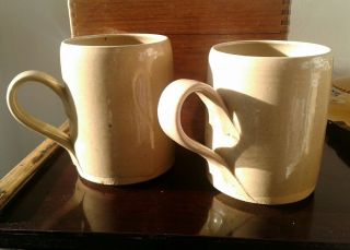 Pair Vintage Studio Pottery Ceramic Tankards Ale Beer Cider Mead Grog Lgb