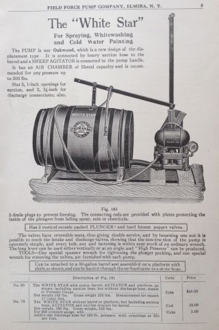 1914 Ad (xa8) Field Force Pump Co.  Elmira,  Ny.  The " White Star " Pump Sprayer
