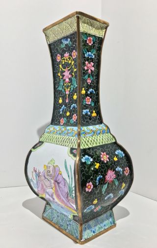 An Unusual 19th Early 20th C.  Antique Chinese Enameled Cloisonné Hu Form Vase
