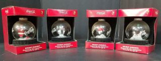 Coca Cola Coke Holiday Radiance Illuminated Large Glass Globe Ornaments - Set Of 4