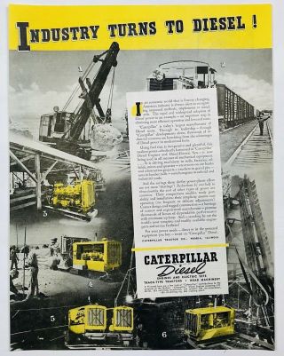 1940 Advertising Caterpillar Cat Diesel Road Machine Train Track Tractor Ad
