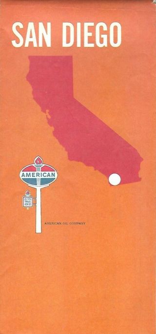 1970 American Oil Road Map San Diego California La Jolla Chula Vista Mission Bay