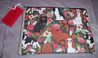 Custom Made Cavalier King Charles Dog Makeup Cosmetic Bag Tan Linen & Print