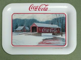 Coca Cola Tray Vintage Winter Cover Bridge