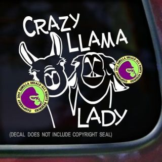 Crazy Llama Lady Vinyl Decal Sticker Love Llamas Pack Sign Trailer Car Window