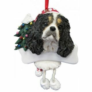 Cavalier King Charles Tri Color Dangling Wobbly Leg Dog Bone Christmas Ornament