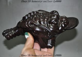 7 " Chinese Rosewood Wood Carving Money Coin Animal Wealth Golden Toad Bufo Statue