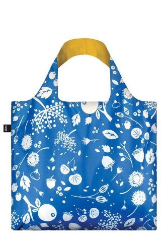 Loqi Grocery Shopping Reusable Tote Bag Washable Cornflower Blue White Fold