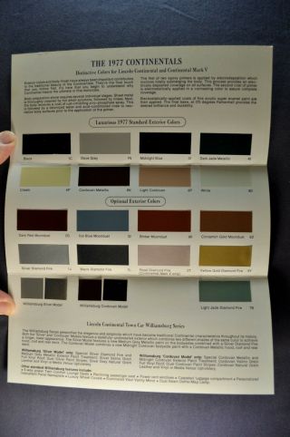 1977 Lincoln Paint Chip Colors Brochure Mark V Continental Town Car Versailles 3