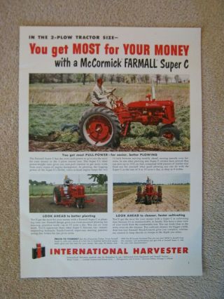 Vintage 1952 Ih Mccormick Farmall C Farm Tractor Most For Money Print Ad