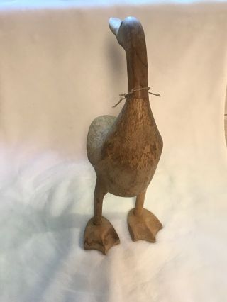 Vintage Wood Hand Carved Duck Standing Folk Art 12”
