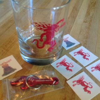 Fireball Whiskey Glass,  2 Key Chain Bottle Openers,  And Stickers