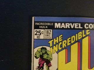 Incredible Hulk 182 Marvel Value Stamp Intact - 3rd Wolverine Fine,  Cond. 2