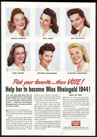 1943 Miss Rheingold Beer 6 Women 1944 Try - Out Photo Vintage Print Ad