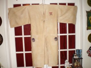 RARE Old Chinese/Japanese Raw Silk Robe/Kimono Embroidered Blue Dragons sz XL 2