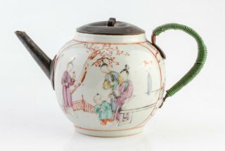 Antique Chinese Famille Rose Teapot And Cover Qianlong Metal Cover Spout Nr