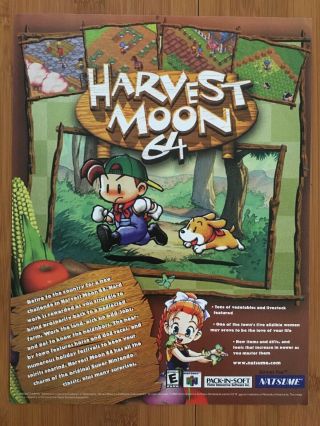 Harvest Moon 64 Nintendo 64 N64 1997 Video Game Poster Ad Art Print Retro Rare
