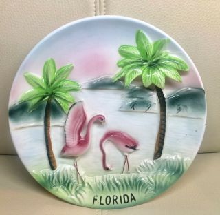 Vintage Raised Flamingo And Palm Tree Sun Japan Florida Wall Plate