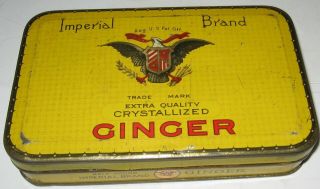 Vintage Imperial Brand Ginger Tin Box Half Pound 6 " X 4 " X 1 " Hinged Lid