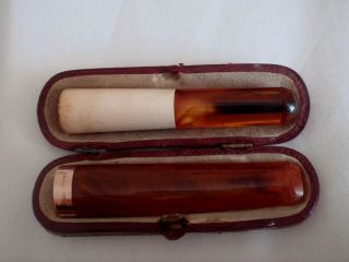 Two Real Amber & Solid 9ct Gold Hallmarked Cigar Holders
