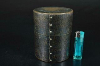 S7662: Japanese Copper Finish hammer pattern BIG TEA CADDY Chaire Container 7