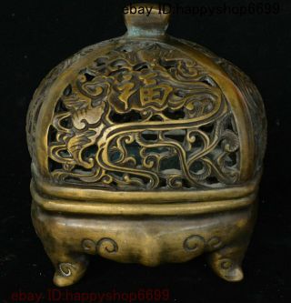 Old Chinese Dynasty Palace Bronze Fengshui Blessing Incense Burner Censer Statue