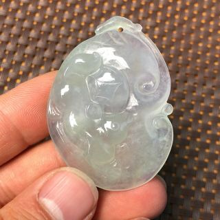 Rare Collectible Chinese White Ice Jadeite Jade Handwork Squirrel & Ruyi Pendant