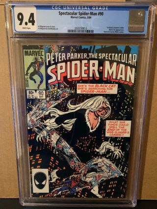 Spectacular Spider - Man 90 Cgc 9.  4 1st Black Costume In Title White Pages 1984