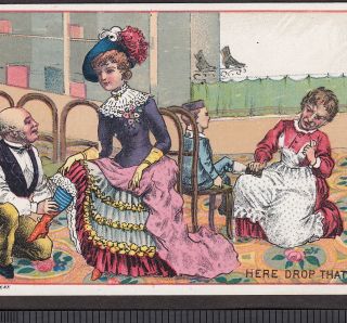 Naughty Salesman Gropes Victorian Lady Shoe Store Stock Advertising Trade Card