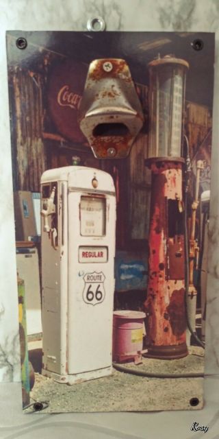 Wall Mount Bottle Opener Vintage Style Print Old Gas Pump Station 11 3/4 " ×6 "