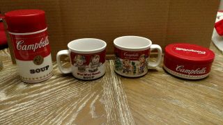 Vintage Westwood 1993 2 Campbell ' s Soup Mugs 1998 Thermos and 2002 travel bowl. 2