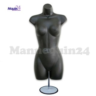 Black Mannequin Female Torso Dress Form With Metal Stand And Hook For Hanging