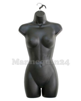 Black Mannequin Female Torso Dress Form with Metal Stand and Hook for Hanging 3