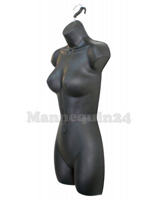 Black Mannequin Female Torso Dress Form with Metal Stand and Hook for Hanging 4