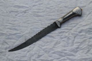 Mughal Islamic Ottoman Silver Damacened Handle Steel Blade Kard Dagger No Wootz