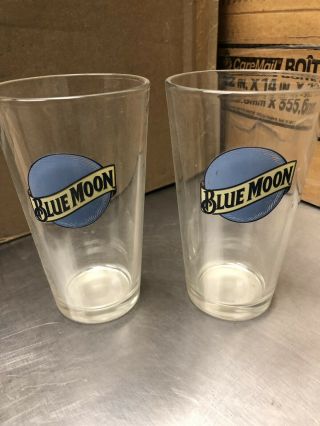 Blue Moon Beer Set Of 2 Pint Beer Glasses Restaurant Sports Bar Style Euc