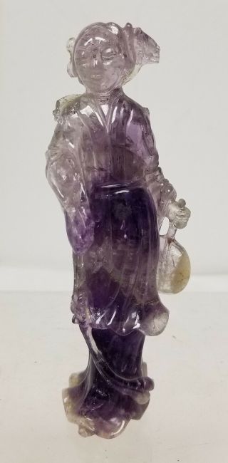 Antique Chinese Carved Amethyst Stone Figure Guanyin Kwanyin Crystal
